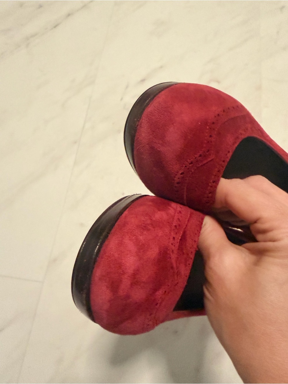 BODEN Womens Size 38 (US 7.5) Burgundy Perforated Suede Leather Pumps EUC - Picture 13 of 13